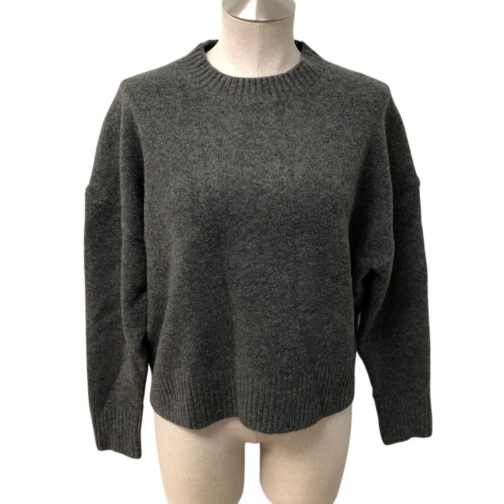 Zara Sweater Womens Medium Charcoal Gray Crew Neck Wool Blend Soft Knit